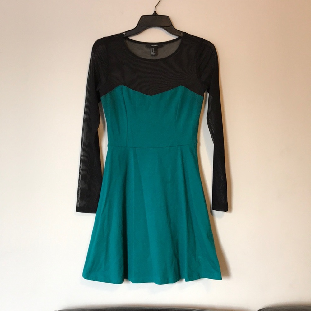 F21 Skater Dress w Mesh Top and Sleeves